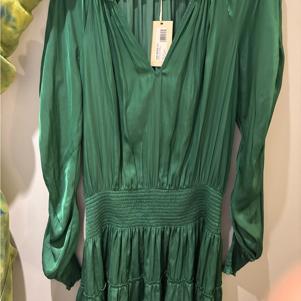 Ramy Brook Green V-Neck Long Sleeve Cocktail Dress